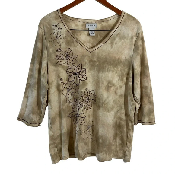 Avenue Tie Dye Knit Blouse Plus Size 18 20 Beaded Sequins Embroidered Flower Top - Picture 1 of 9